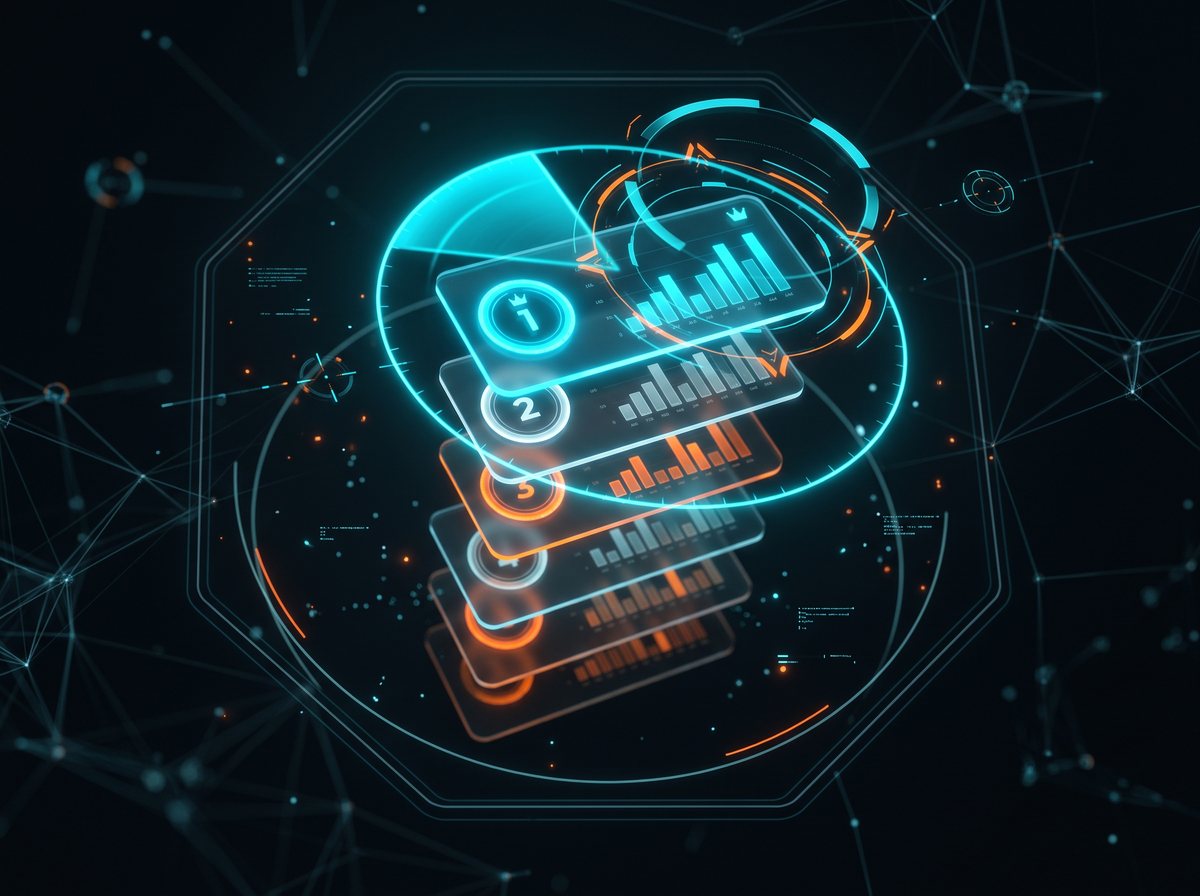 Agent de prospection B2B — leads classés et notés dans une interface holographique