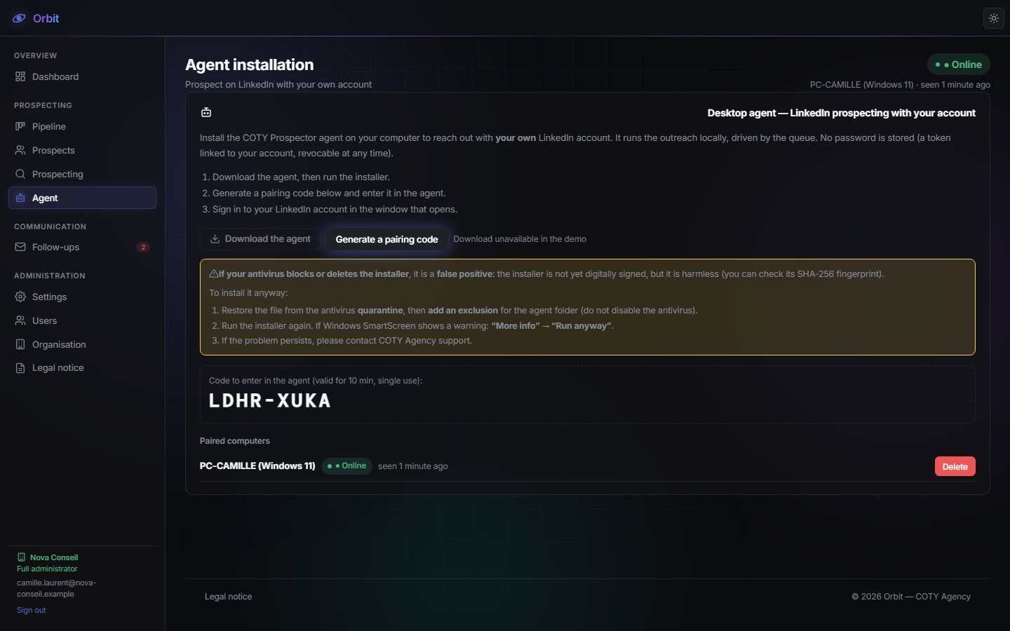 Agent installation