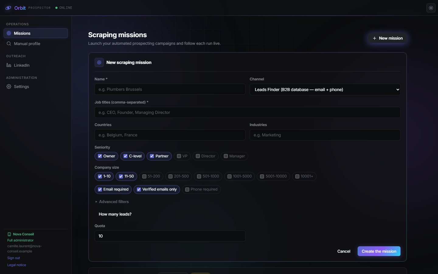 New Leads Finder mission