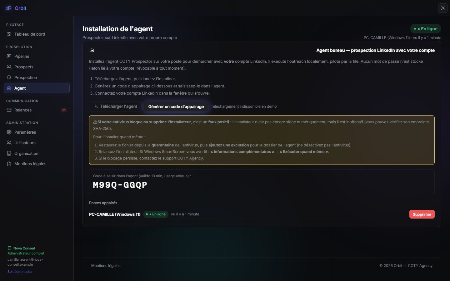 Installation de l'agent