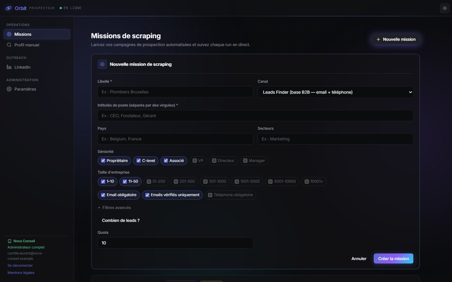 Nouvelle mission Leads Finder