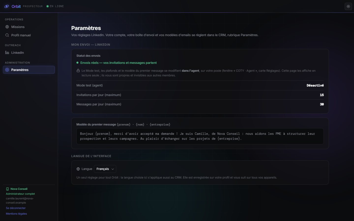 Paramètres du Prospector