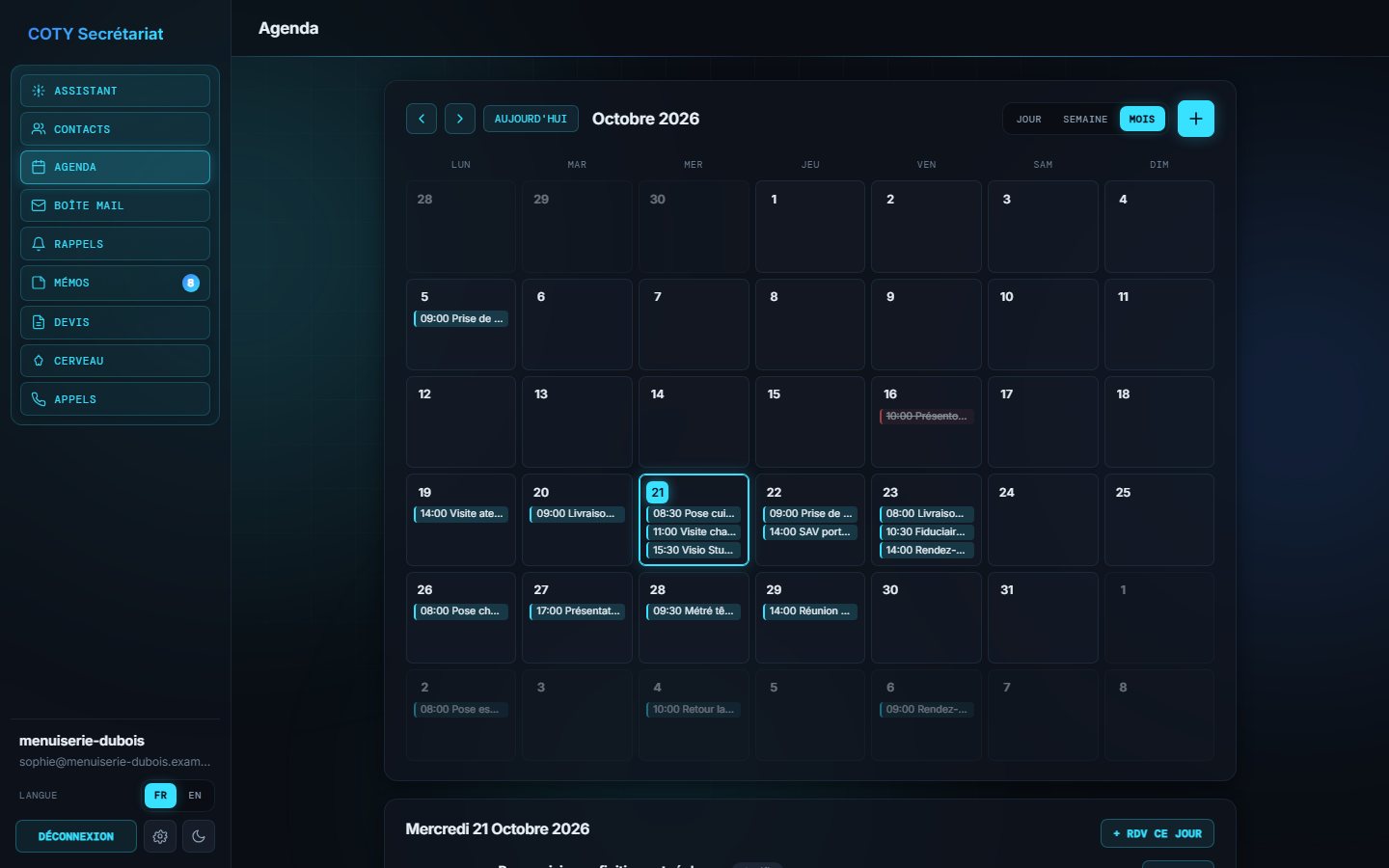 Agenda vue mois