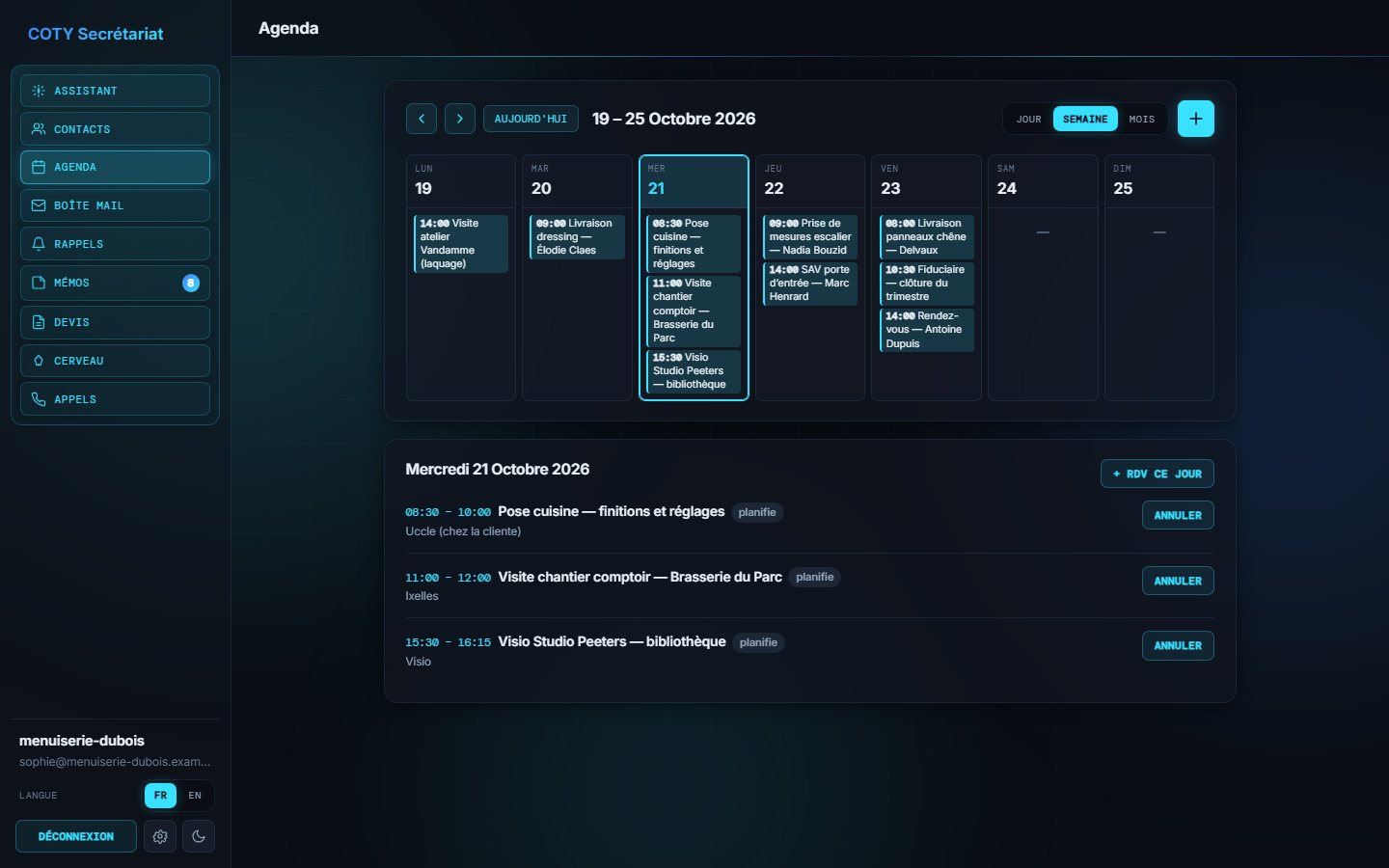Agenda vue semaine